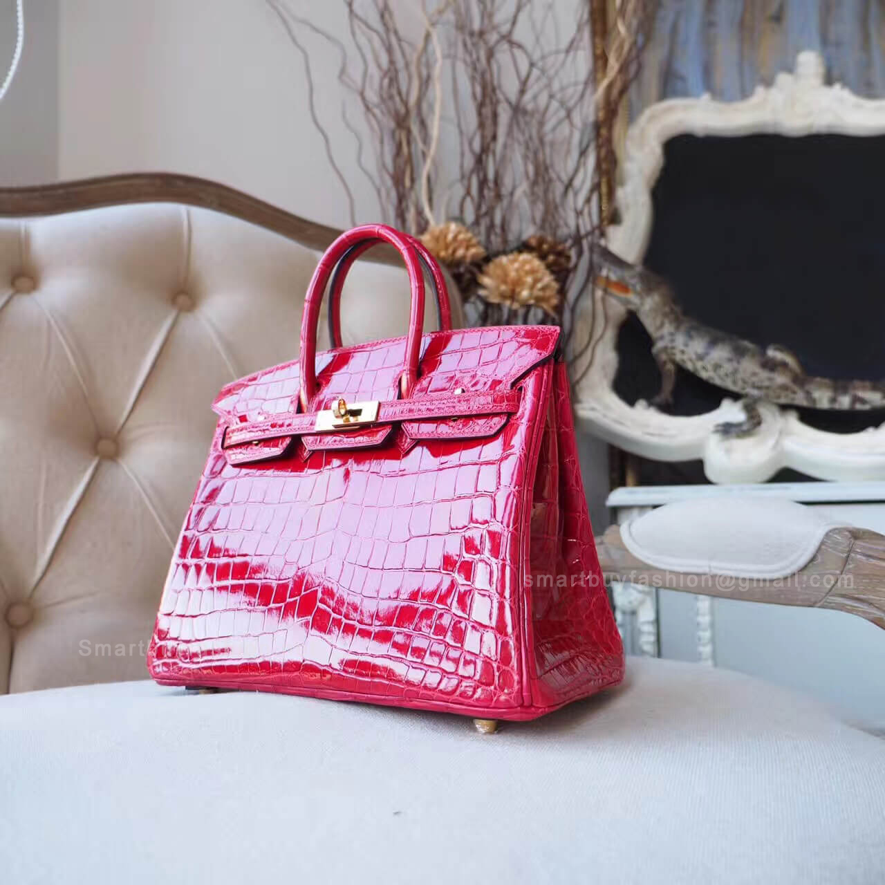 Hermes Birkin 25 Bag in ck95 Braise Shiny Nile Croc GHW